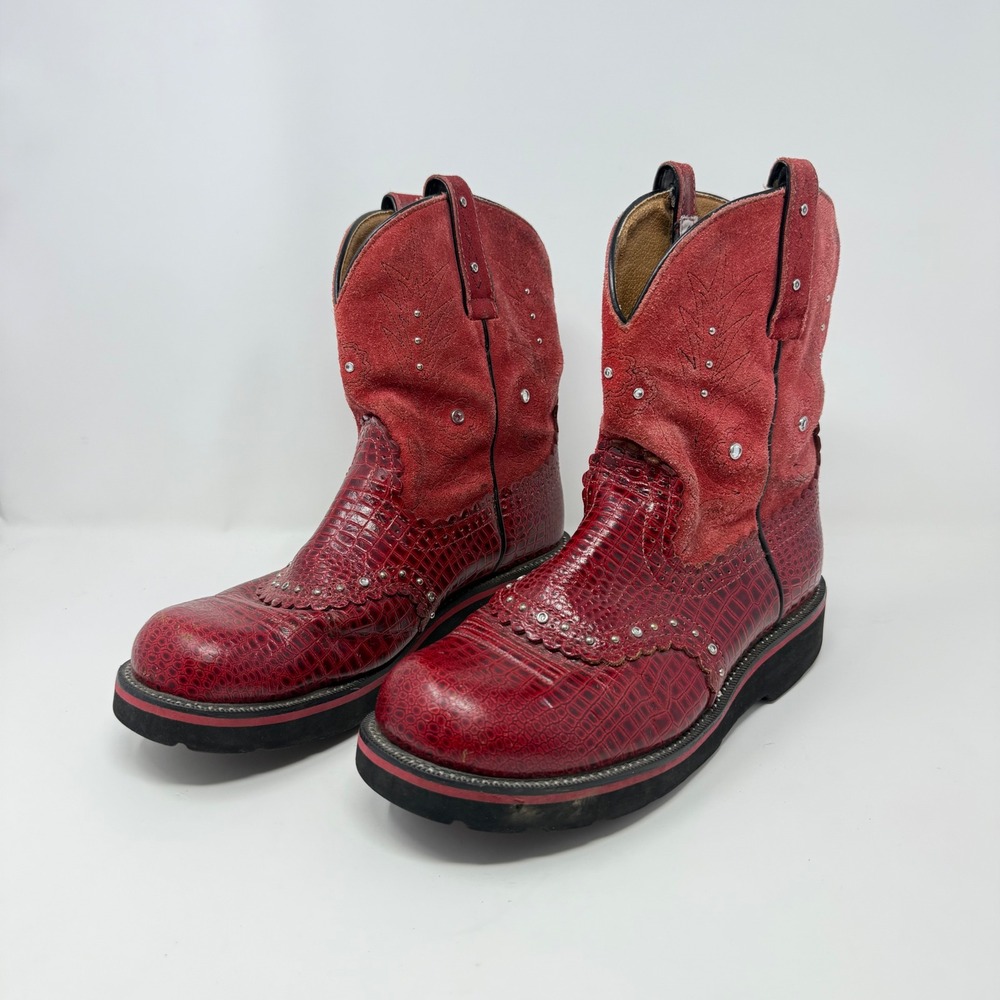 Ariat Fatbaby Red Croc Suede Rhinestone Western Cowgirl Boots 15460 Womens 10 B